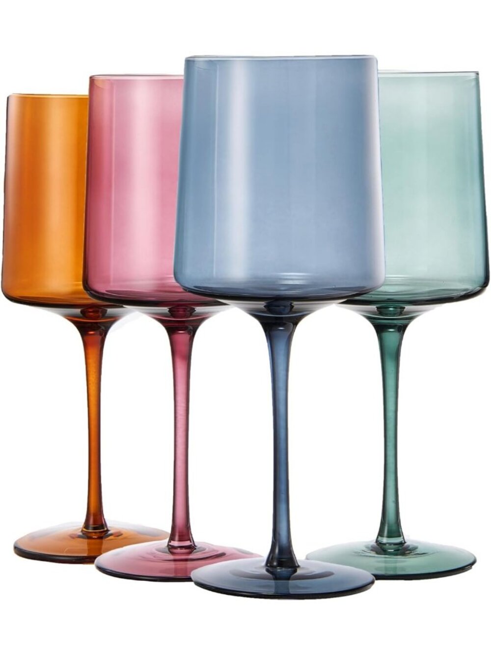 Muted Pastel Glassware Set of 4 | Stemmed Goblet Wine & Water Glasses 13.5oz